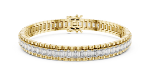 Yellow gold 12 ct emerald cut lab grown diamond tennis bracelet, front view