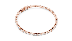 Rose gold baguette lab grown diamond tennis bracelet, side view