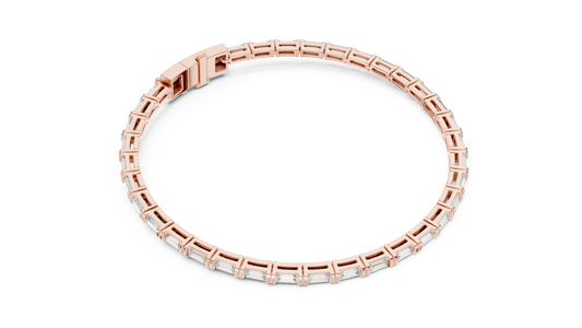 Rose gold baguette cut lab grown diamond tennis bracelet, side view