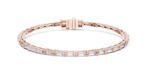 Rose gold 3.70 ct baguette lab grown diamond tennis bracelet, front view