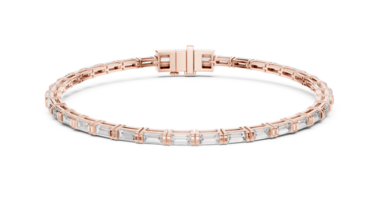 Rose gold 3.70 ct baguette cut lab grown diamond tennis bracelet, front view
