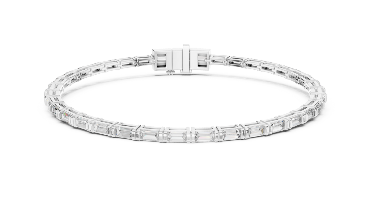 White gold 3.70 ct baguette lab grown diamond tennis bracelet, front view