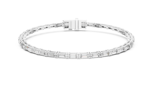 White gold 3.70 ct baguette lab grown diamond tennis bracelet, front view