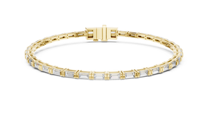 Yellow gold 3.70 ct baguette lab grown diamond tennis bracelet, front view