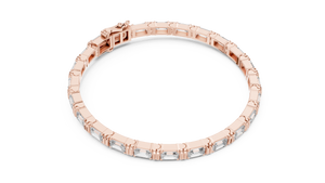 Rose gold east west emerald cut lab grown diamond tennis bracelet, side view