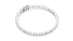 White gold east west emerald cut lab grown diamond tennis bracelet, side view