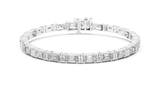White gold 8.96 ct east west emerald cut lab grown diamond tennis bracelet, front view
