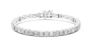 White gold 8.96 ct east west emerald cut lab grown diamond tennis bracelet, front view
