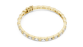 Yellow gold east west emerald cut lab grown diamond tennis bracelet, side view