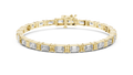 Yellow gold 8.96 ct east west emerald cut lab grown diamond tennis bracelet, front view
