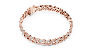 Rose gold pave cuban link lab grown diamond bracelet, side view
