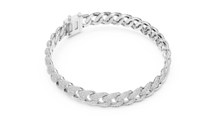 White gold pave cuban link lab grown diamond bracelet, side view