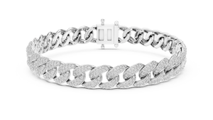 White gold 5 ct pave cuban link lab grown diamond bracelet, front view
