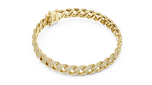 Yellow gold pave cuban link lab grown diamond bracelet, side view