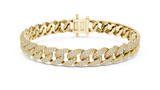 Yellow gold 5 ct pave cuban link lab grown diamond bracelet, front view