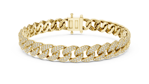 Yellow gold 5 ct pave cuban link lab grown diamond bracelet, front view