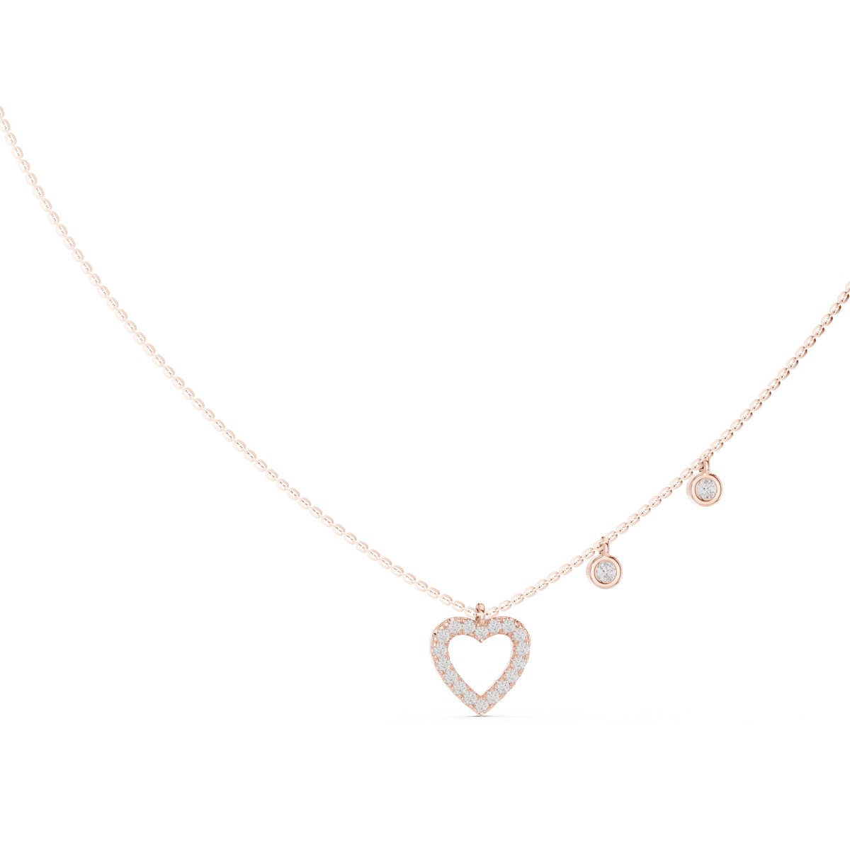 Rose gold 0.48 ct round cut lab grown diamond open heart pendant necklace, front view