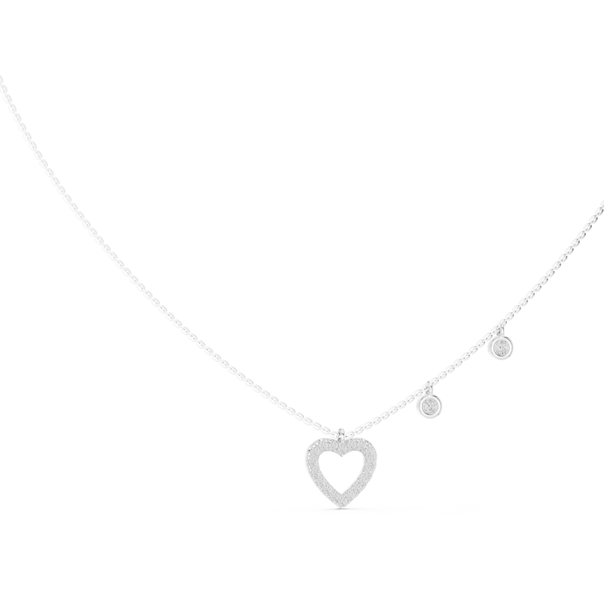 White gold 0.48 ct round cut lab grown diamond open heart pendant necklace, front view