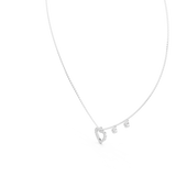 White gold round cut lab grown diamond open heart pendant necklace, side view