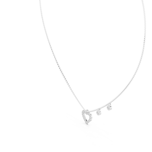 White gold round cut lab grown diamond open heart pendant necklace, side view