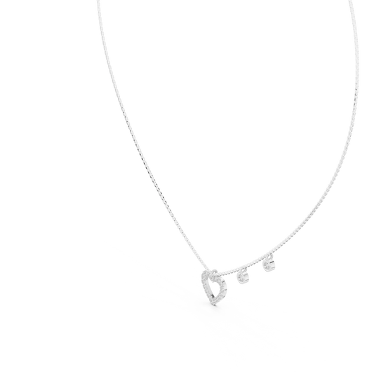 White gold round cut lab grown diamond open heart pendant necklace, side view