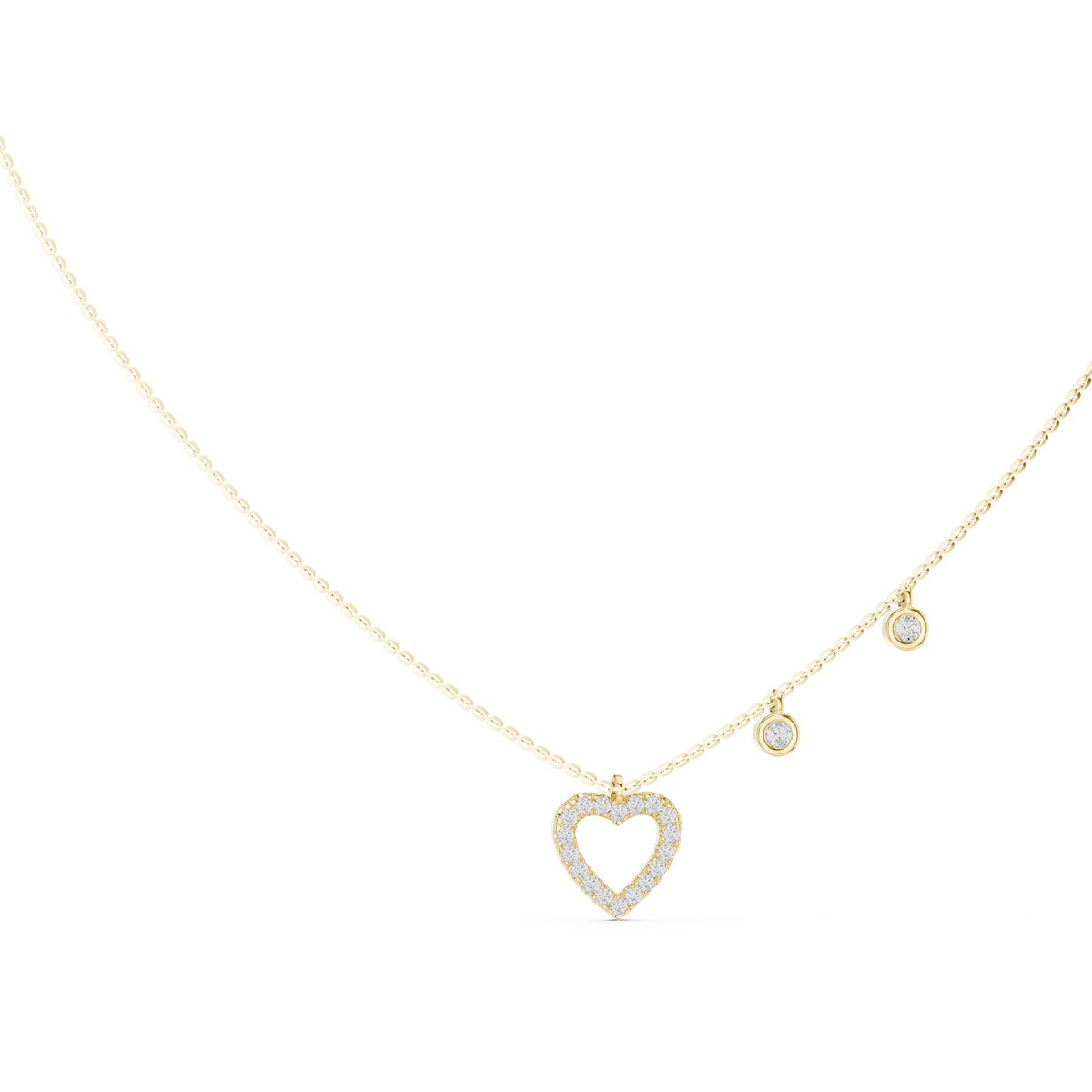 Yellow gold 0.48 ct round cut lab grown diamond open heart pendant necklace, front view