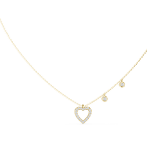Yellow gold 0.48 ct round cut lab grown diamond open heart pendant necklace, front view