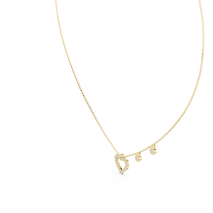 Yellow gold round cut lab grown diamond open heart pendant necklace, side view