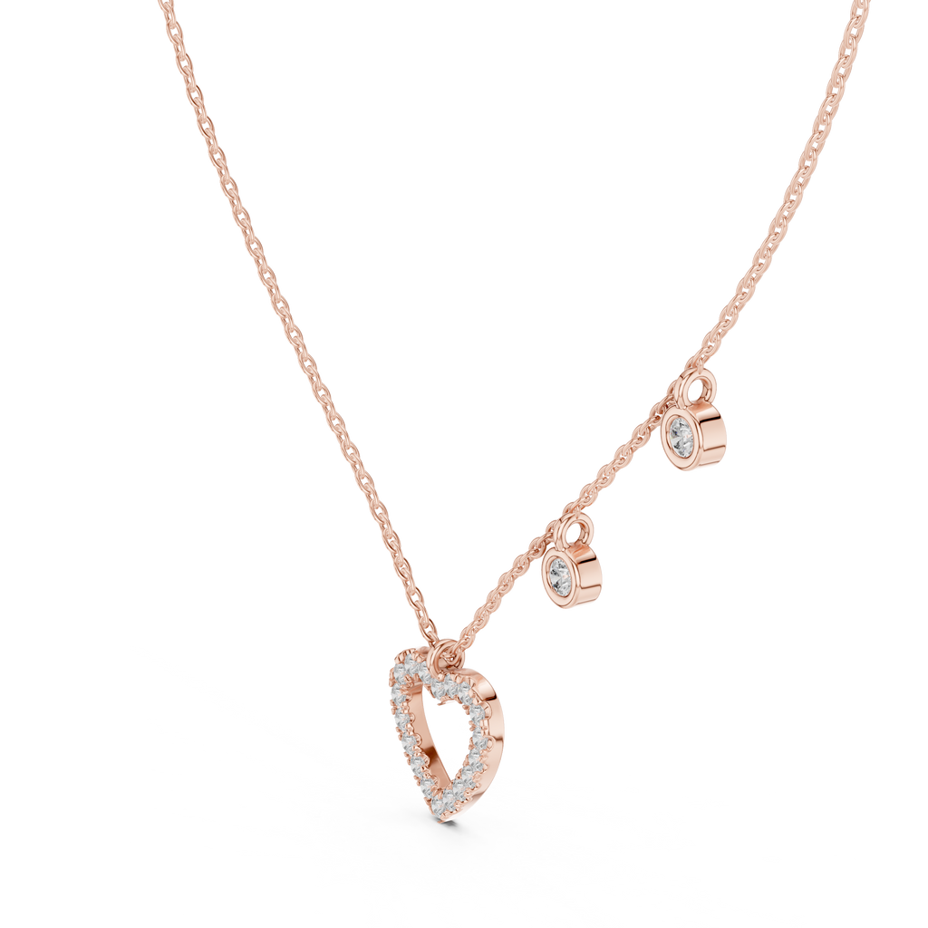 Rose gold multi-stone heart diamond drop pendant necklace"
