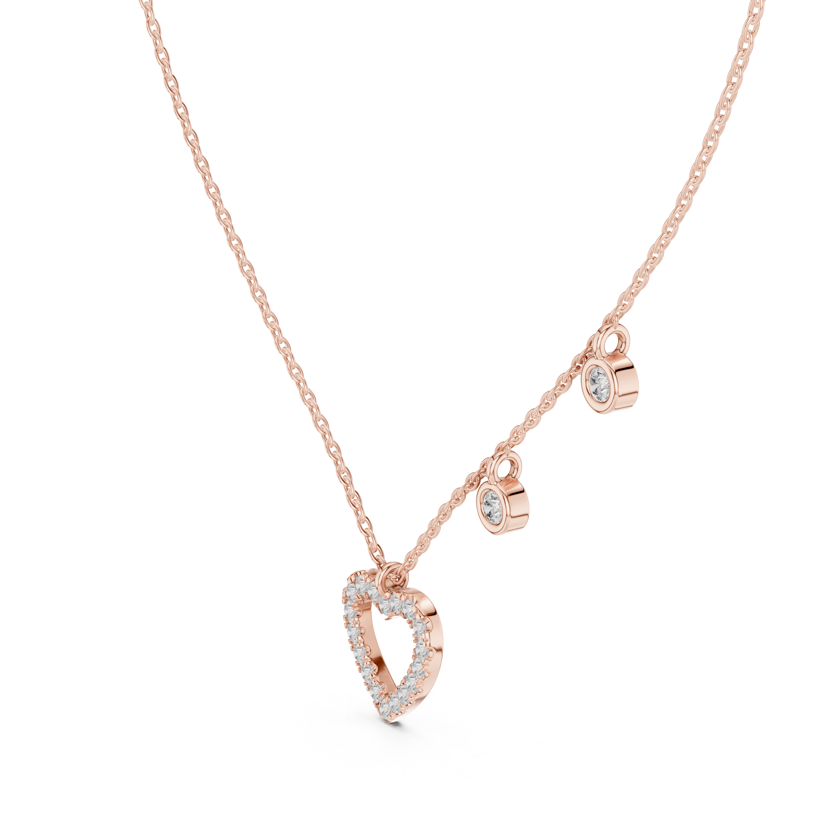 Rose gold multi-stone heart diamond drop pendant necklace"