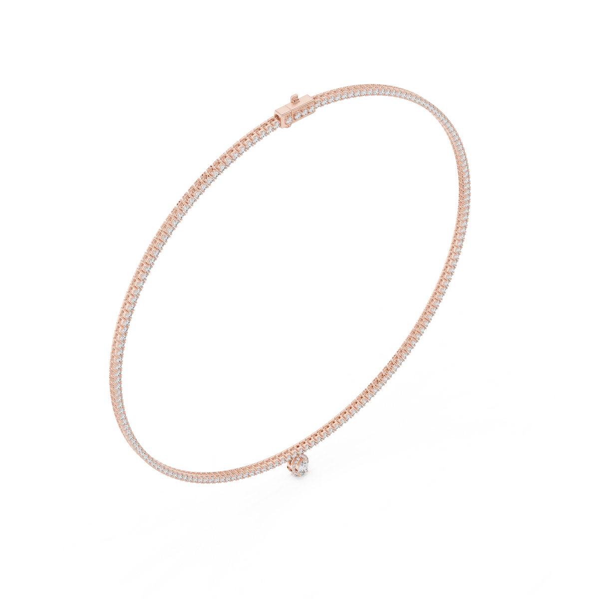 4.53 CT lab grown diamond tennis necklace with pear drop in rose gold, full view
