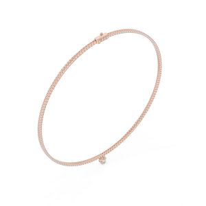 4.53 CT lab grown diamond tennis necklace with pear drop in rose gold, full view
