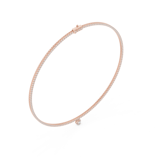 4.53 CT lab grown diamond tennis necklace with pear drop in rose gold, full view
