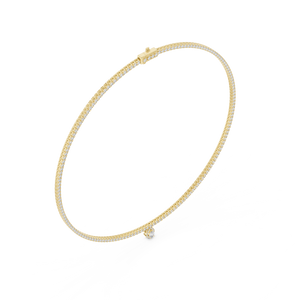 4.53 CT lab grown diamond tennis necklace with pear drop in yellow gold, full view