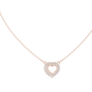 Rose gold 0.38 ct round cut lab grown diamond double halo heart pendant necklace, front view