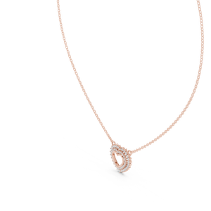 Rose gold round cut lab grown diamond double halo heart pendant necklace, side view