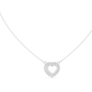 White gold 0.38 ct round cut lab grown diamond double halo heart pendant necklace, front view