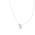 White gold round cut lab grown diamond double halo heart pendant necklace, side view