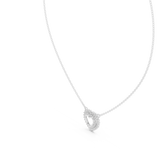 White gold round cut lab grown diamond double halo heart pendant necklace, side view