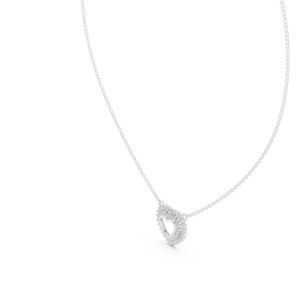 White gold round cut lab grown diamond double halo heart pendant necklace, side view