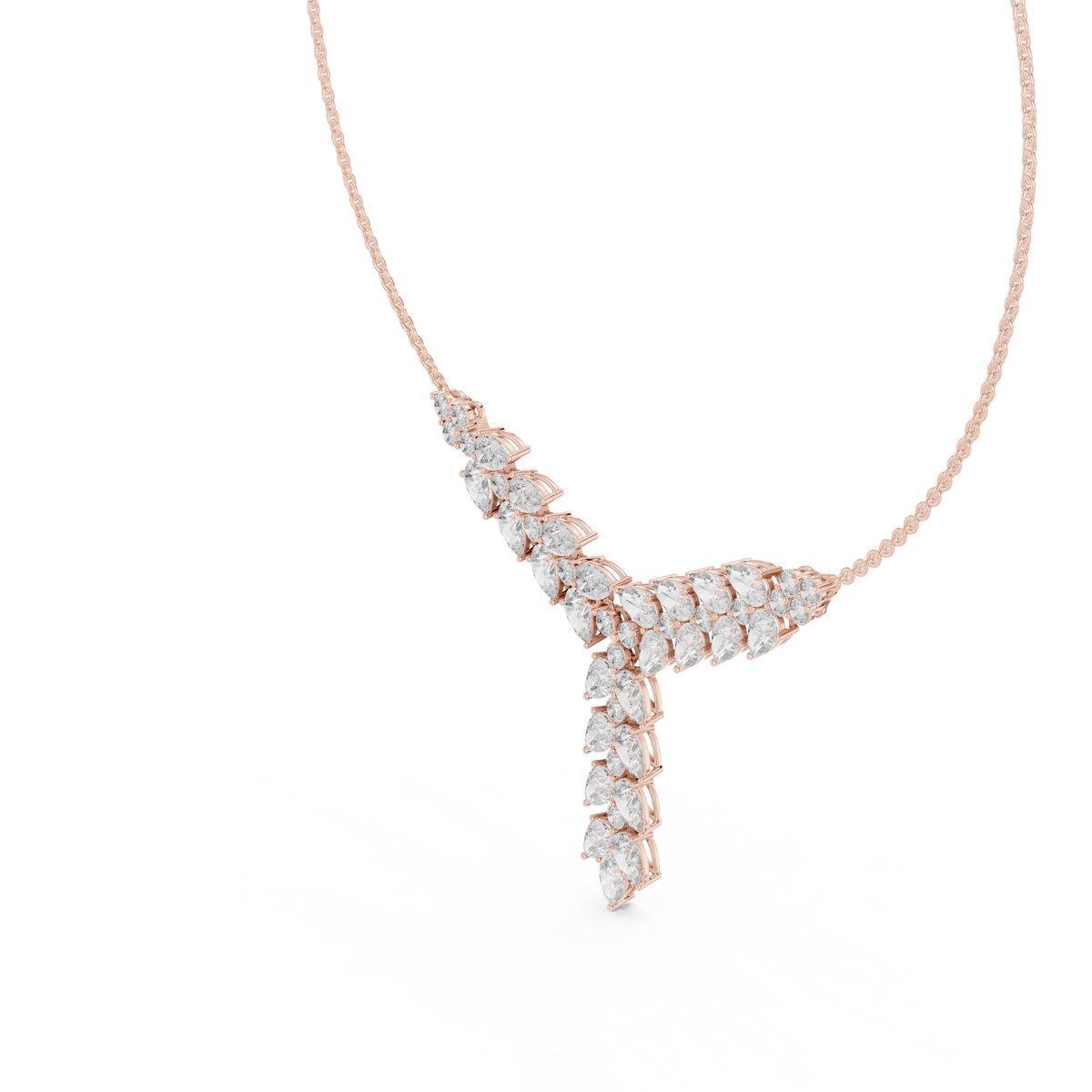 Rose gold pear and round cut lab grown diamond Y-drop statement necklace, side view