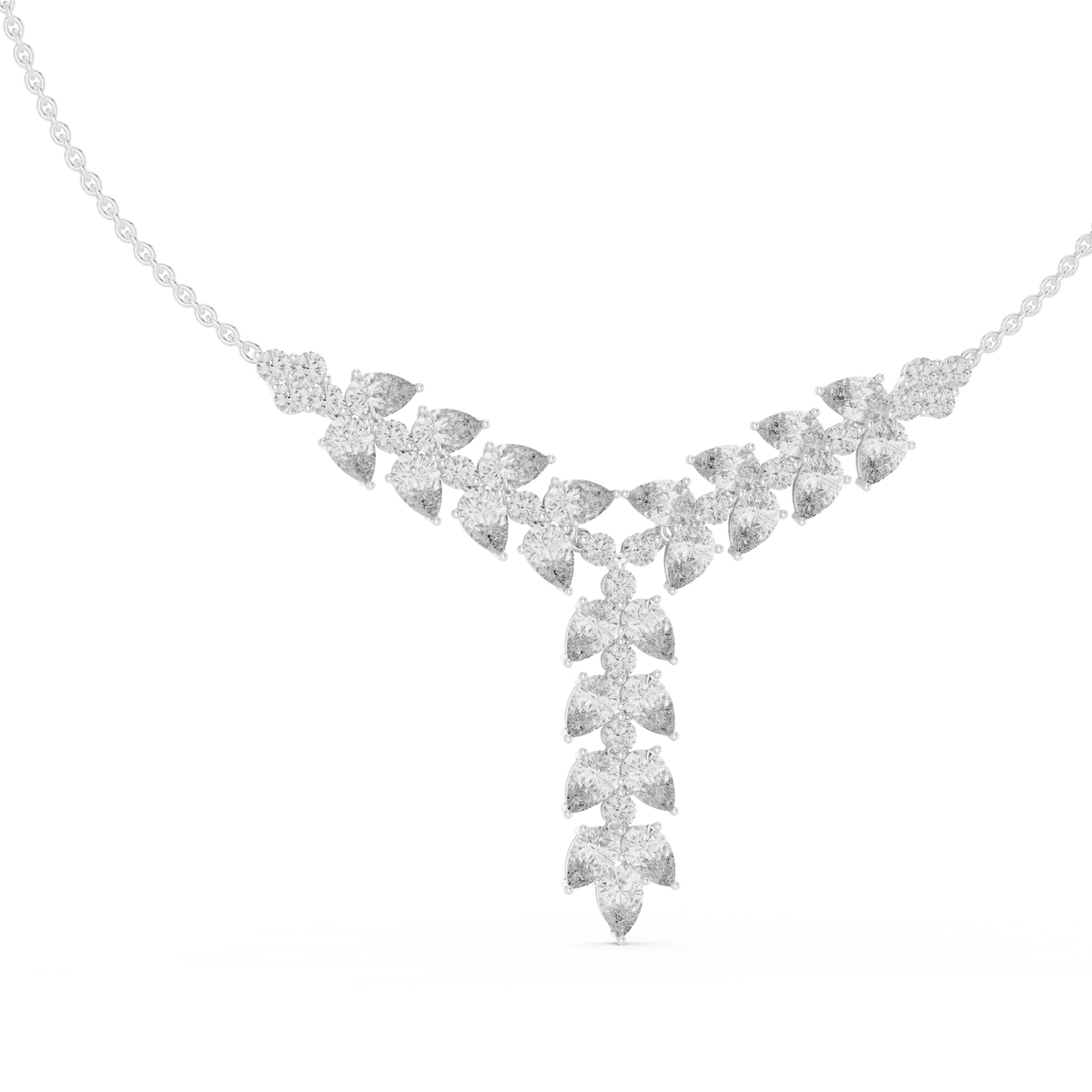 White gold 14.03 ct pear and round cut lab grown diamond Y-drop statement necklace, front view