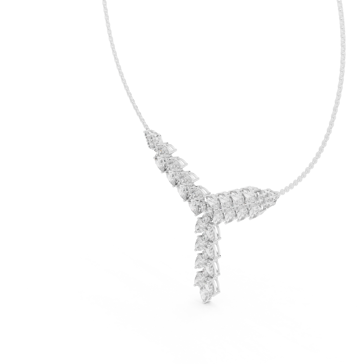 White gold pear and round cut lab grown diamond Y-drop statement necklace, side view