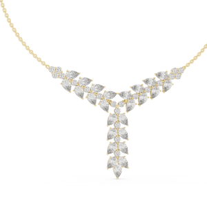 Yellow gold 14.03 ct pear and round cut lab grown diamond Y-drop statement necklace, front view