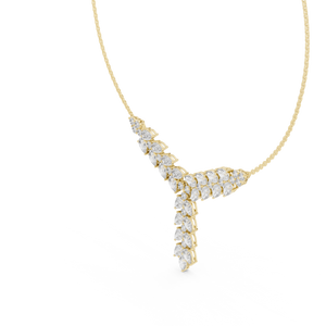 Yellow gold pear and round cut lab grown diamond Y-drop statement necklace, side view