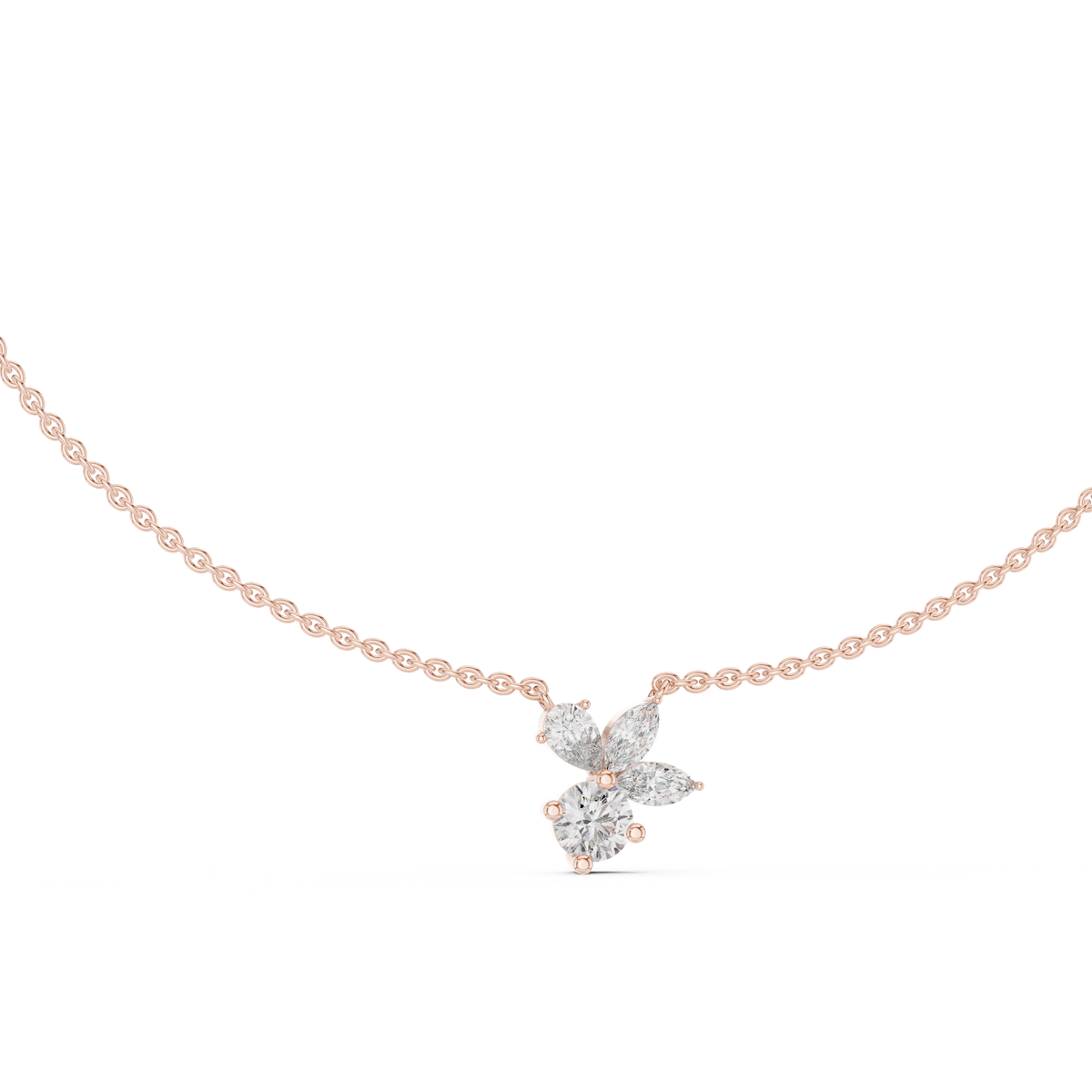 Rose gold 2.12 ct round, pear and marquise lab grown diamond cluster pendant necklace, front view