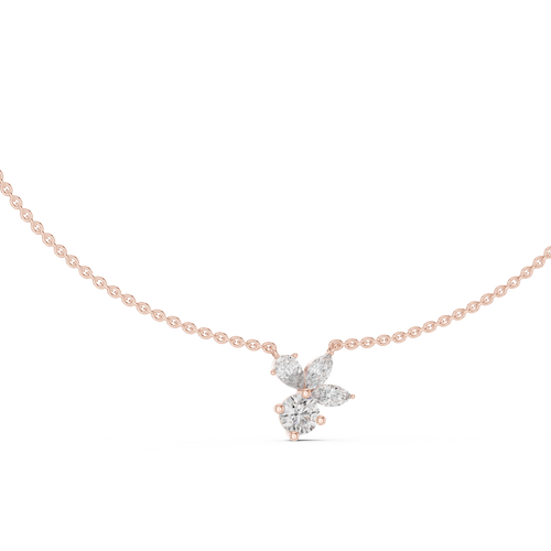 Rose gold 2.12 ct round, pear and marquise lab grown diamond cluster pendant necklace, front view