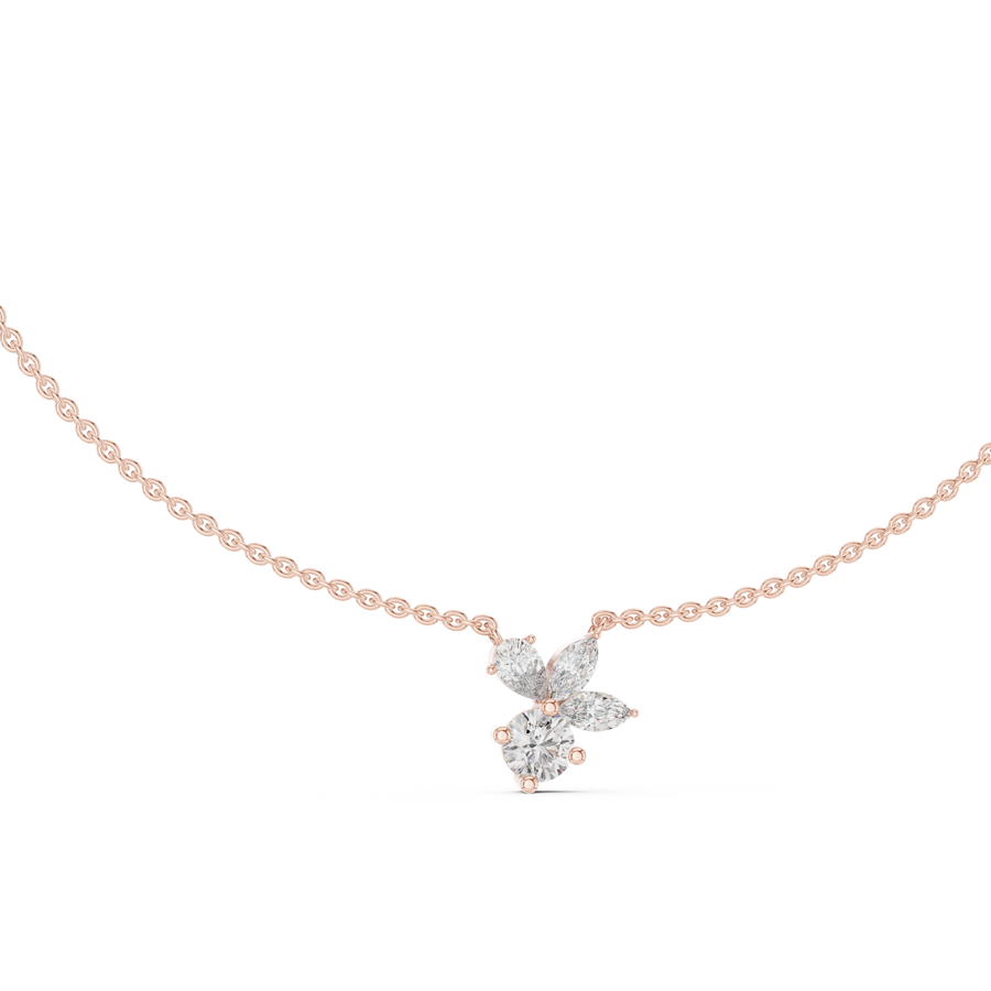 Rose gold 2.12 ct round, pear and marquise lab grown diamond cluster pendant necklace, front view
