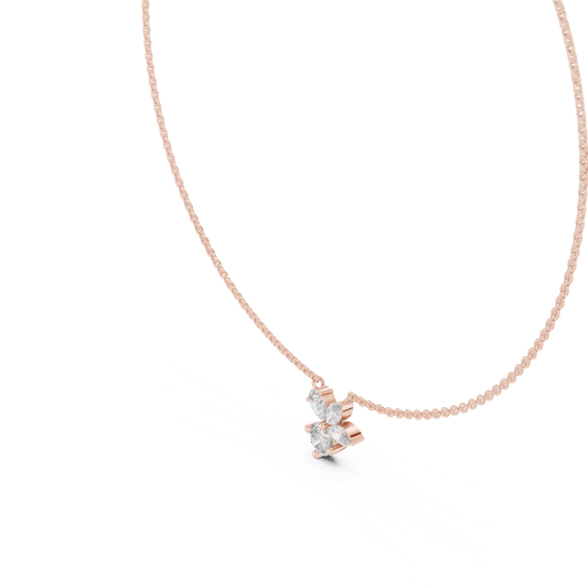 Rose gold round, pear and marquise lab grown diamond cluster pendant necklace, side view