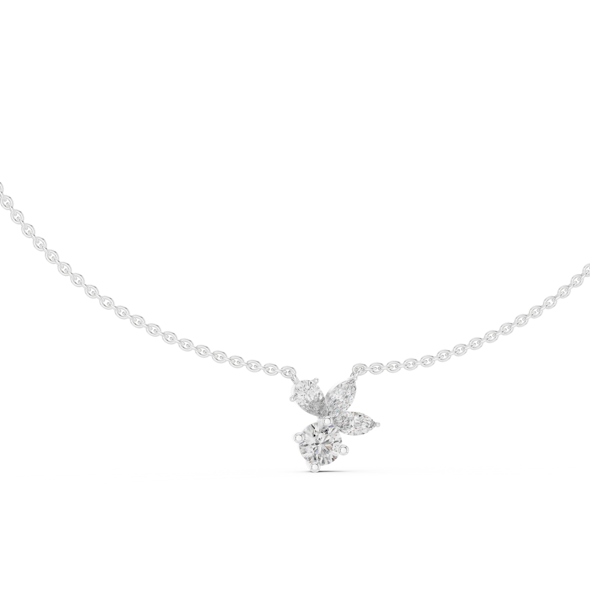 White gold 2.12 ct round, pear and marquise lab grown diamond cluster pendant necklace, front view